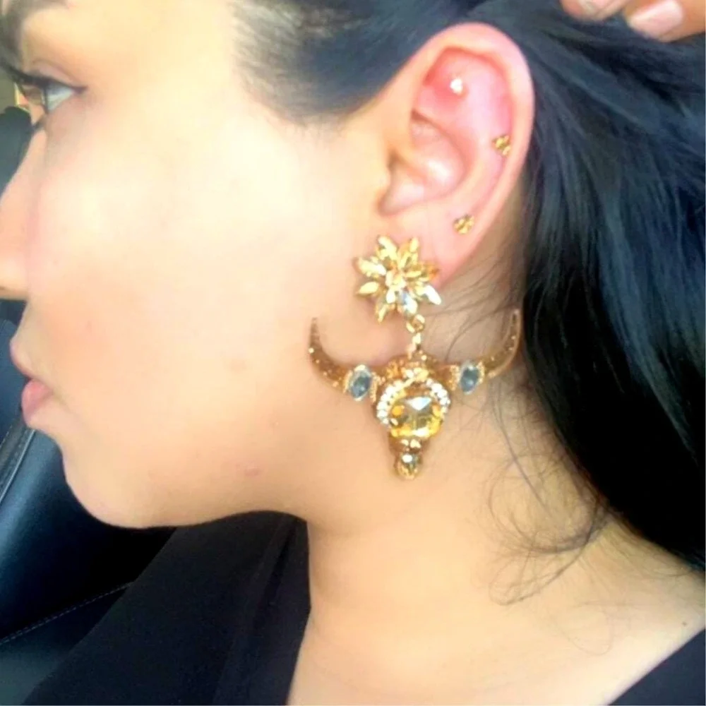 New Rhinestone Gold Steer Sugar Skull Animal Western Boho‎ Horns Bull Cow Cattle